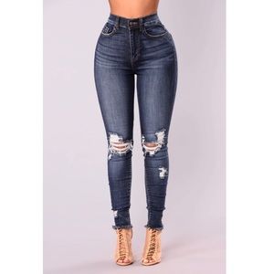 Smiley High Rise Distress Jeans - Dark Denim